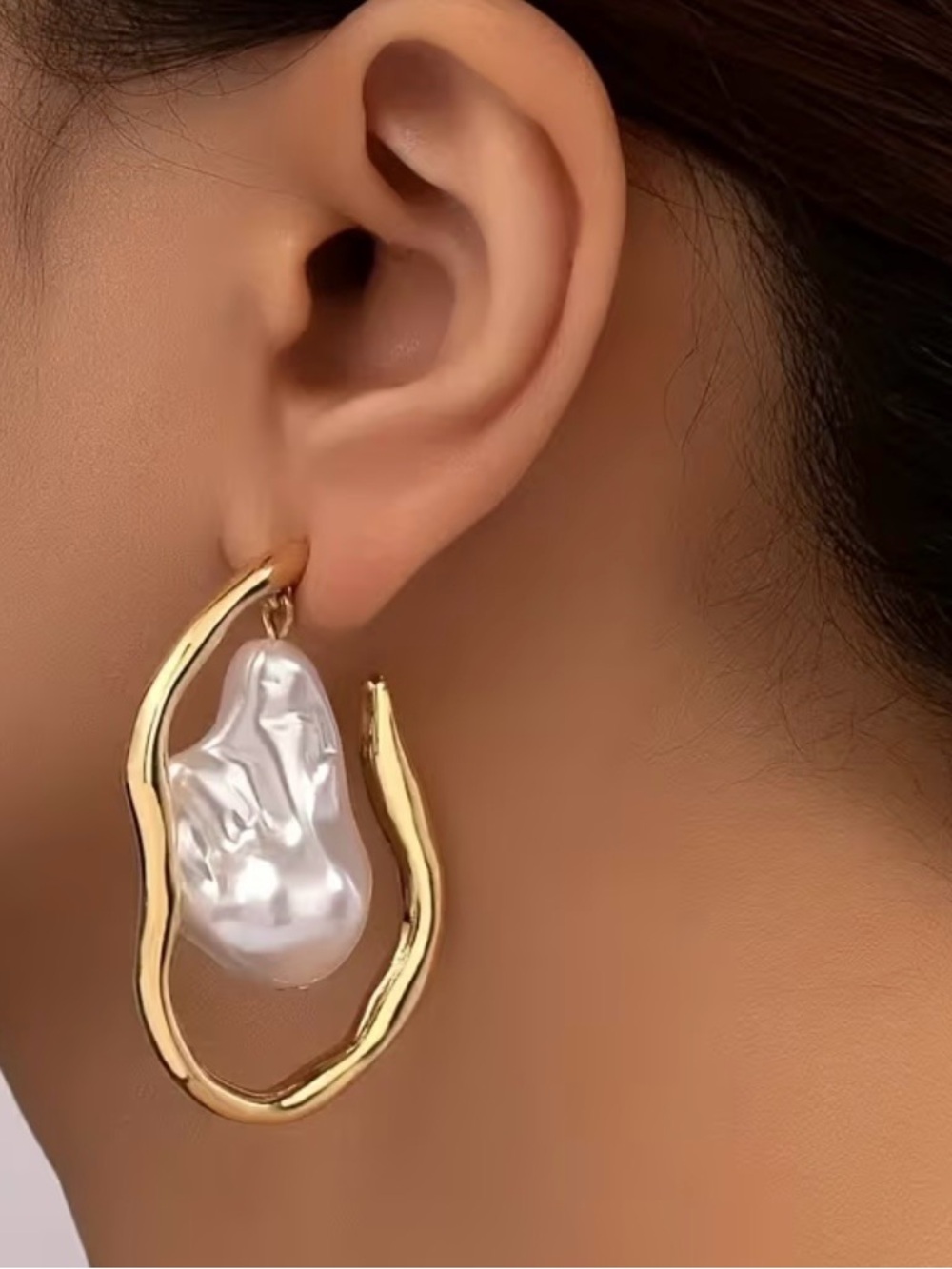 Gold-Frame Baroque Pearl Drop Statement Earrings — NWOT